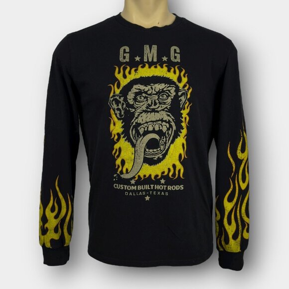 Gas Monkey Garage GMG flames long sleeve graphic tee shirt Dallas Texas men’s - Picture 1 of 8